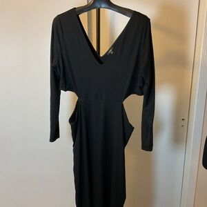 AFRM Black Side Cut Out Bodycon Dress 2X Plus Long Dolman Sleeve V-Neck Midi